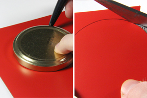 Drawing and cutting a red circle from red magnetic sheet