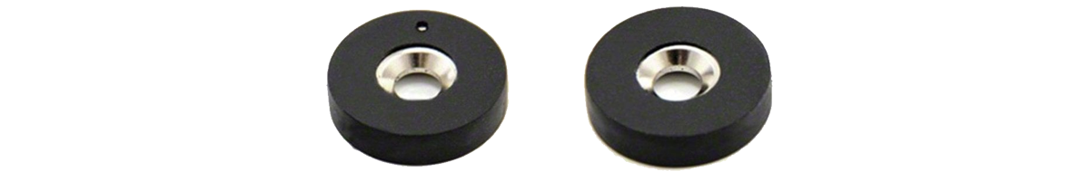 Rubber coated countersunk magnets: left north face & right south face 