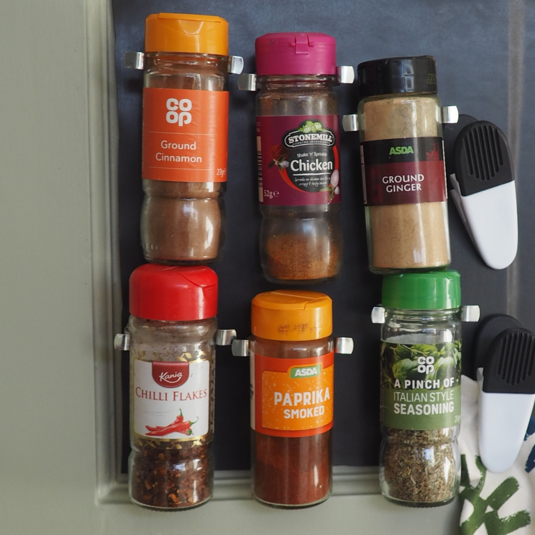 magnetic spring clips for DIY spice rack