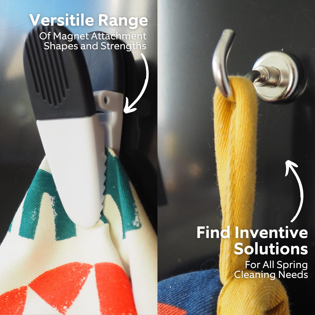 magnetic hooks and clips for towels, aprons and oven mitts