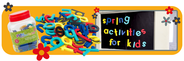 Fun magnetic letters on magnetic board for Spring activities