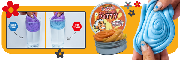 Professor Gauss heat activated putty in cold and hot water changing colours