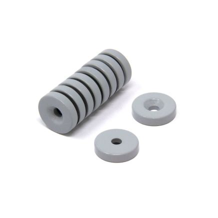 Neodymium PTFE Spray Coated Disc Magnet - 1 in. dia x 3/16 in. thick x 1/4 in. hole - 13.23lbs Pull (South)