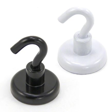 N42 Neodymium Black Painted Hook Magnet with M6 Hook - 1-1/4 in. dia - 80.26lbs Pull