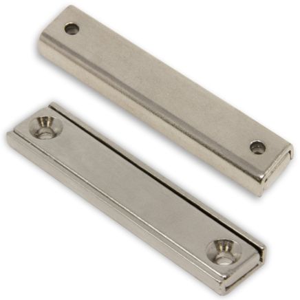 Neodymium Countersunk Channel Magnet - 2-1/4 in. x 1/2 in. x 3/16 in. thick with 2x 1/8 in. holes - 66.15lbs Pull