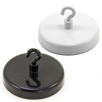 Ceramic White Painted Clamping Magnet with M4 Hook - 2-1/4 in. dia - 55.13lbs Pull