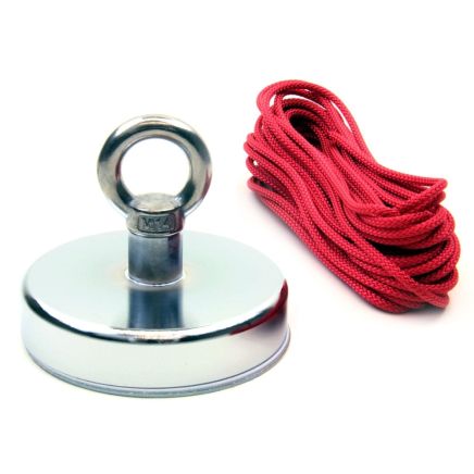 Ceramic Recovery Magnet with M14 Eyebolt and 10 Metre Rope - 4-15/16 in. dia x 3-15/16 in. tall - 286.65lbs Pull