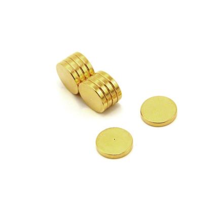 Gold Plated Therapy Magnets with Dimple On North Face - 15/32 in. dia x 1/16 in. thick - 2.64lbs Pull