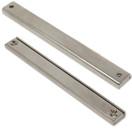 Neodymium Countersunk Channel Magnet - 4-23/32 in. x 3/16 in. thick with 2x 1/8 in. holes - 88.2lbs Pull