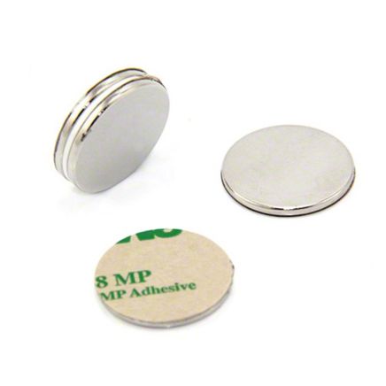 N42 Neodymium Adhesive Disc Magnet - 1 in. dia x 1/16 in. thick - 7.71lbs Pull