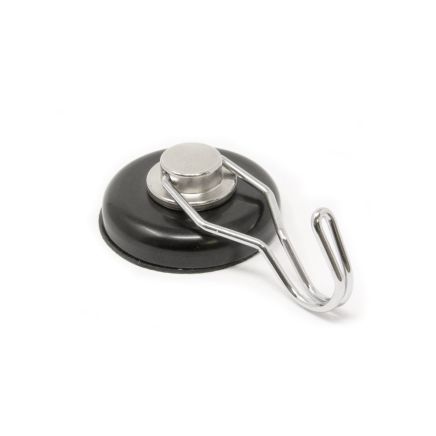 N42 Neodymium Pot Magnet with Rubber Base and Swivel Hook - 1-9/16 in. dia - 26.46lbs Pull