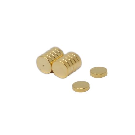 Gold Plated Therapy Magnets with Dimple On North Face - 1/4 in. dia x 1/16 in. thick - 1.28lbs Pull