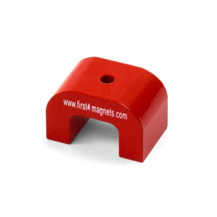 Small Red Alnico Horseshoe Magnet - 1-3/16 in. x 13/16 in. x 13/16 in. 1/8 in. hole - 9.92lbs Pull