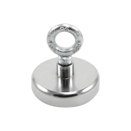 Ceramic Recovery Magnet with M10 Eyebolt - 3-5/32 in. dia x 2-3/4 in. tall - 132.3lbs Pull