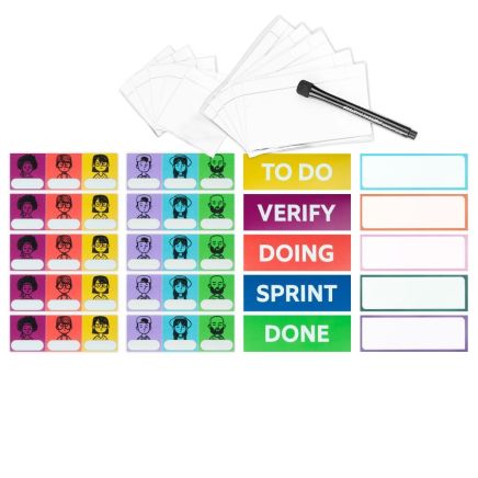 MagFlex® Lite Kanban Magnets Set - Includes Header & Task Cards, Characters, Magnetic Pen & Scrumboard Magnets