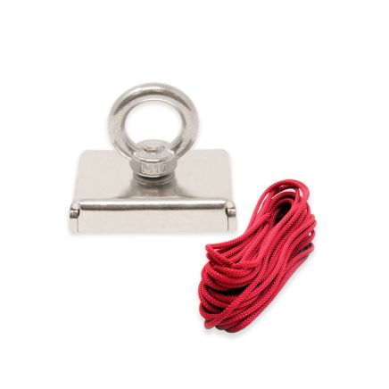 N42 Neodymium Pot Magnet with M10 Eyebolt & 10m Rope - 3 in. x 2-3/16 in. x 9/16 in. thick - 242.55lbs Pull