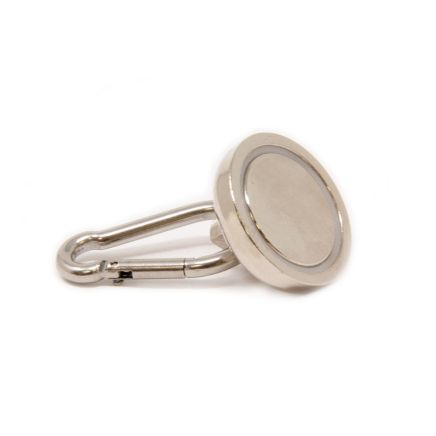 N42 Neodymium Pot Magnet with Carabiner - 1-1/4 in. dia - 79.38lbs Pull