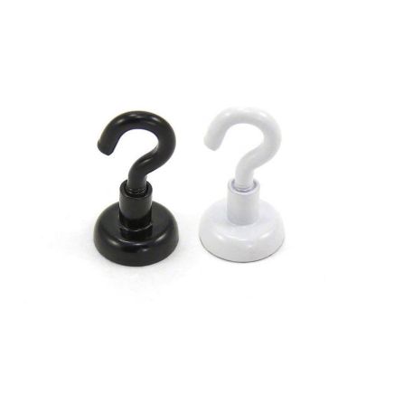 Black or White Painted Neodymium Hook Magnet with M4 Hook - 5/8 in. - 21.39lbs Pull - Licensed Material