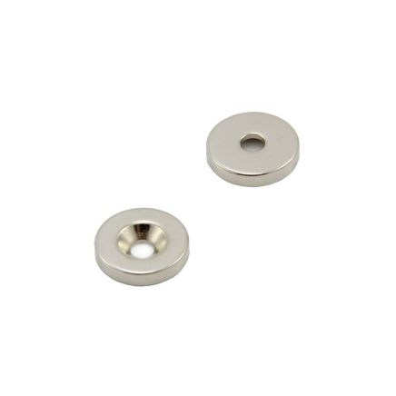 N42 Neodymium Countersunk Disc Magnet - 1 in. dia x 3/16 in. thick x 1/4 in. Hole - 24.69lbs Pull