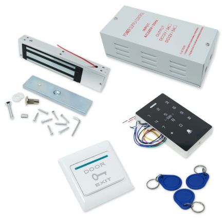 Standalone Access Control Door Entry Kit With 705.5lbs Magnetic Door Lock, Power Supply, Door Button And ID Keychains