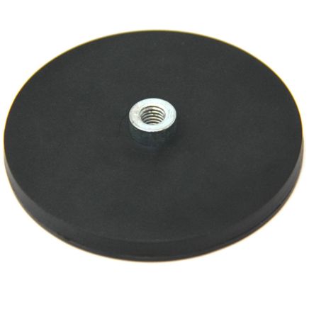 Black Rubber Coated POS Magnet Countersunk with M8 Boss Thread - 3-3/8 in. dia x 5/16 in. high