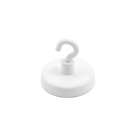 Ceramic White Painted Clamping Magnet with M4 Hook - 1-1/4 in. dia  - 16.1lbs Pull