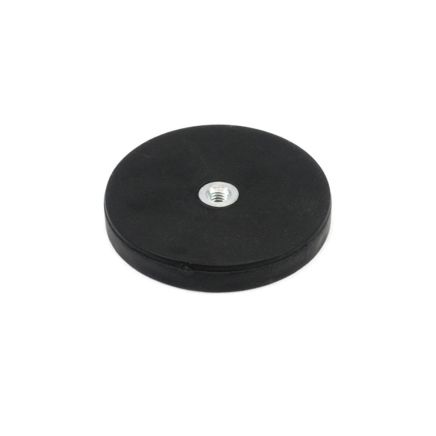 Black Rubber Coated POS Magnets Countersunk with M4 Boss Thread (Flush x 1/8 in. deep) - 1-9/16 in. dia x 1/4 in. high - 17.6lbs Pull