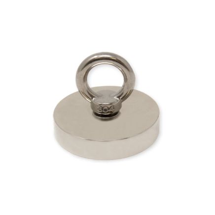 N42 Neodymium Pot Magnet with M10 Eyebolt - 3 in. dia x 19/32 in. - 441lbs Pull