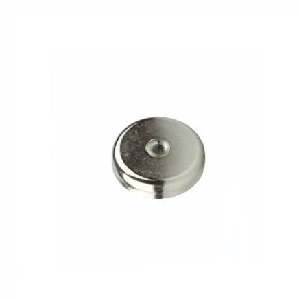 N42 Neodymium Pot Magnet with M8 Internal Thread - 1-7/8 in. dia x 3/8 in. thick - 211.68lbs Pull