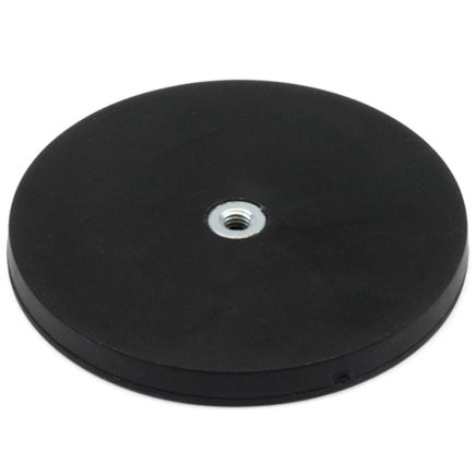 Black Rubber Coated POS Magnets Countersunk with M6 Boss Thread (Flush x 1/4 in. deep) - 3-3/8 in. dia x 5/16 in. high - 92.61lbs Pull