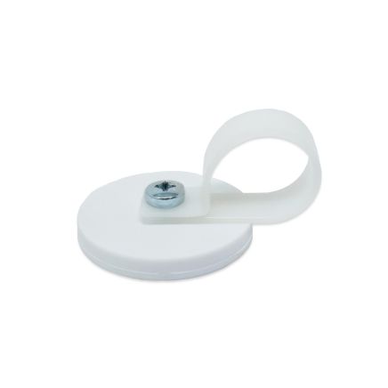 Rubber Coated Cable Holding Magnet - 1.7 in. dia x 1/4 in. high with 1 in. Cable Clip (White) - 17.6lbs Pull