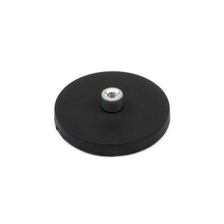 Black Rubber Coated POS Magnet c/w M6 Boss Thread (1/4 in. high x 1/2 in. deep) - 1-9/16 in. dia x 1/4 in. high - 17.64lbs Pull