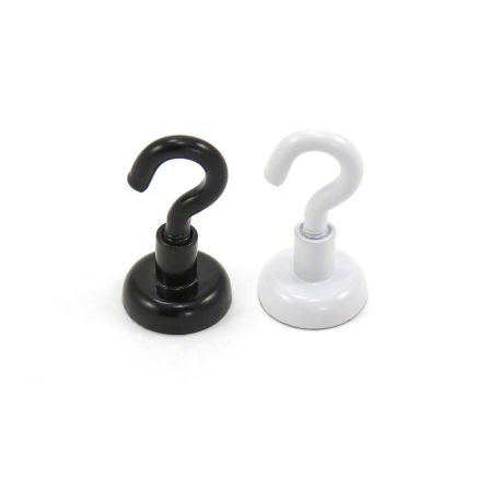 Black Painted Neodymium Hook Magnet with M4 Hook - 5/8 in. - 21.39lbs Pull