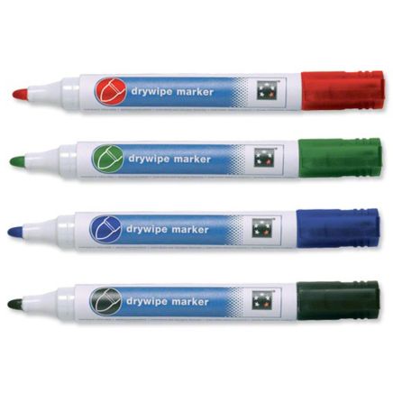 Four Assorted Dry Erase Whiteboard Marker Pen Pack - 1/8 in. Bullet Tip