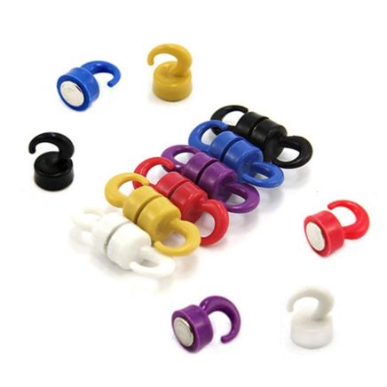 Rainbow Coloured Plastic Mini Magnetic Hooks - 15/32 in. dia x 13/16 in. tall - 2.2lbs Pull