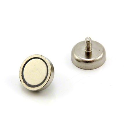 N42 Neodymium Pot Magnet with M5 Stud - 1 in. dia x 5/16 in. thick - 44.1lbs Pull