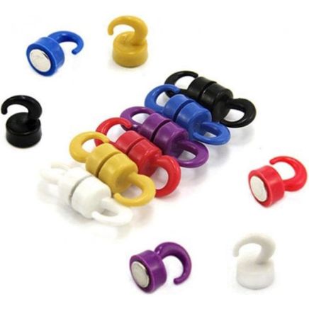 Colored Plastic Mini Magnetic Hooks - 2.21lbs Pull (1/2 in. dia x 7/8 in. tall)