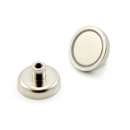 N42 Neodymium Pot Magnet with M6 Thread - 1-1/4 in. dia x 11/16 in. tall - 80.26lbs Pull