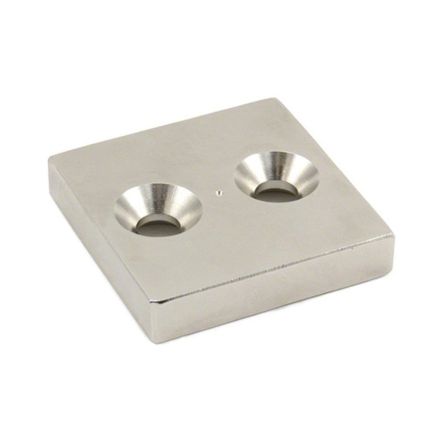 N42 Neodymium Countersunk Rectangular Magnet - 1-7/8 in. x 1-7/8 in. x 3/8 in. thick x 5/16 in. Hole - 110.25lbs Pull