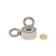 N42 Neodymium Pot Magnet with 2x M8 Eyebolts + 10m Rope - 1-7/8 in. dia x 11/16 in. thick - 176.4lbs Pull