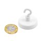 Ceramic White Painted Clamping Magnet with M4 Hook - 1-1/4 in. dia  - 16.1lbs Pull