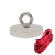 N42 Neodymium Pot Magnet with M12 Eyebolt + 10m Rope - 4-9/16 in. dia x 13/16 in. - 882lbs Pull